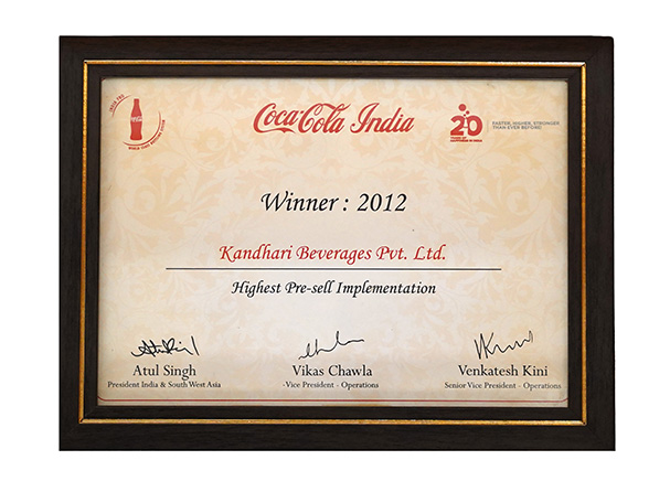 2012 kandhari-Award---Higest-Pre-Sell-Implementation--Winner--2012
